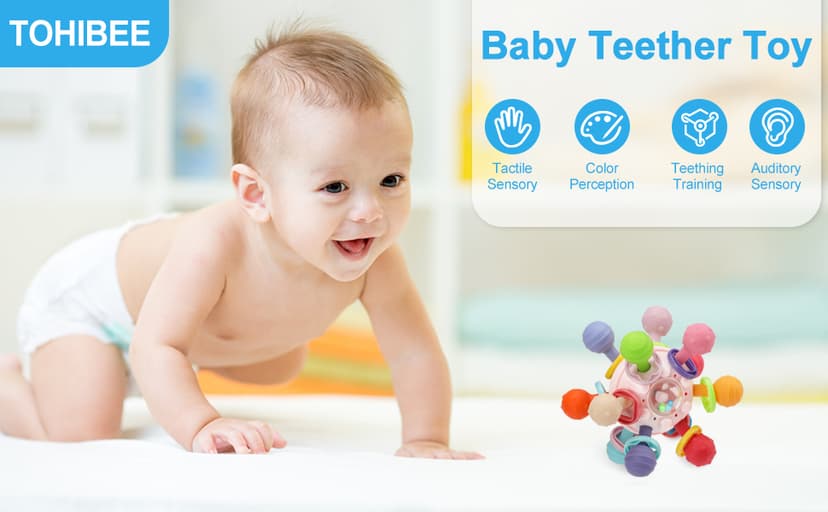 Baby Montessori Sensory Toys for 0-6 6-12 Months, Baby Teether Teething Toys for Babies 0 3 6 9 12 18 Months, Newborn Infant Learning Developmental Toys Gifts for 1 2 Year Old Boys Girls