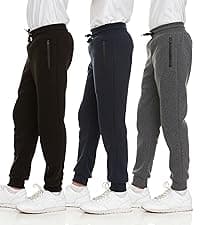 PURE CHAMP Mens 3 Pack Fleece Active Athletic Workout Jogger Sweatpants for Men with Zipper Pocket and Drawstring Size S-3XL