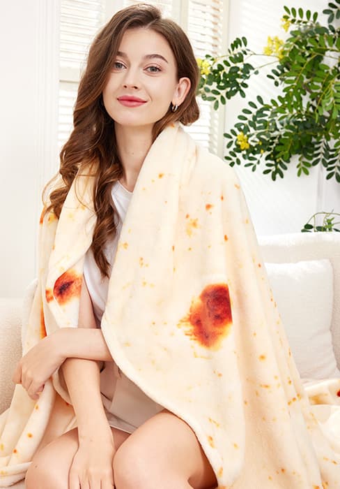 SeaRoomy Burritos Tortilla Blanket, Realistic Food Wrap Blanket Double Sided, Novelty Funny Tortilla Round Giant Soft Blankets (Beige, 47 inches)