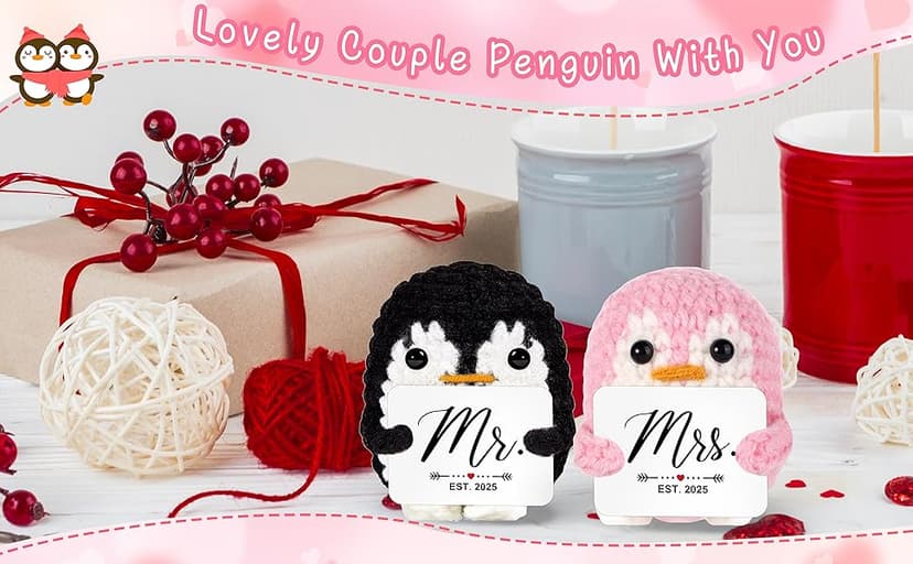 QUPT Wedding Gifts, Mr and Mrs Gift Penguin 2025, Bridal Shower Gifts, Wedding Present for Couples 2025, Just Married Gift for Newlywed Couple, Bride, Penguin Doll Mr and Mrs Present