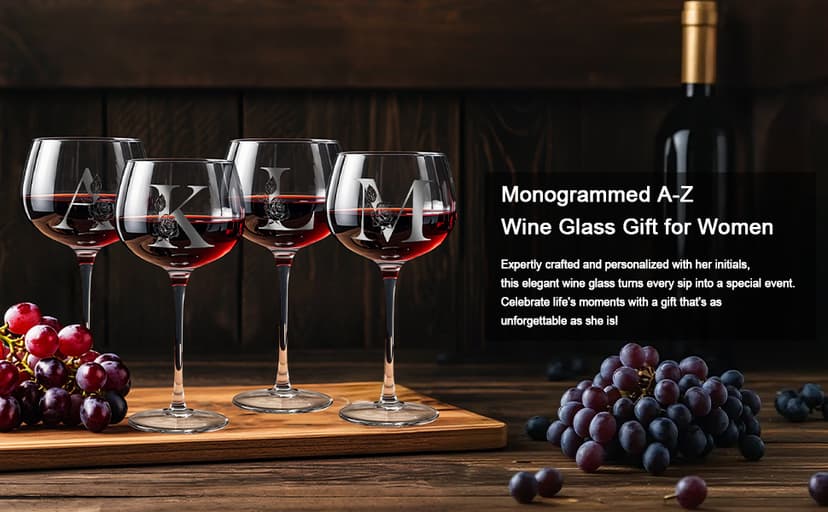 Personalized Gifts for Women, Monogrammed A-Z Wine Glass Customized Gift, Unique Christmas Birthday Gifts for Women Her Mom Friend Sister Wife Daughter Nurse (K)