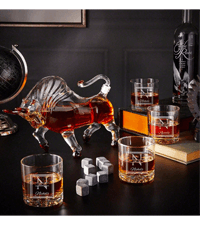 Personalized Whiskey Decanter Set with Wood Gift Box - Custom Bourbon and Scotch Gift Boxed Set