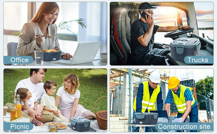 Electric Lunch Box Food Heater, 60-80W Heated Lunch Box for Adults, 12V 24V 110V Portable Food Warmer LunchBox for Car Truck Work with 304 Stainless Steel Container, Driver Trucker Gifts for Dad