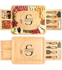 Personalized Acacia Wood Charcuterie Board Set with Stainless Steel Knives – Custom Cheese Board Gift for Wedding, Christmas, Housewarming, Bridal Shower, Anniversary, Women and Couples, Gifts for Her