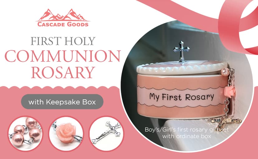 Girls My First Pink Rosary & Keepsake Box, Catholic Baptism Gifts for Baby Girl or Dedication Baptism Gifts for Girl or Kids