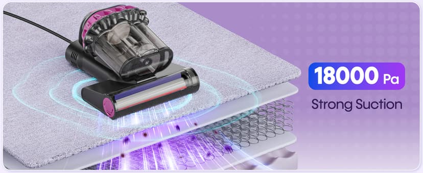 Mattress Vacuum Cleaner 550W 18KPa Bed Vacuum Cleaner with Smart Dust Sensor, UV-C Light, 149°F Heat, HEPA Filter, Handheld for Bed Sofa Couch