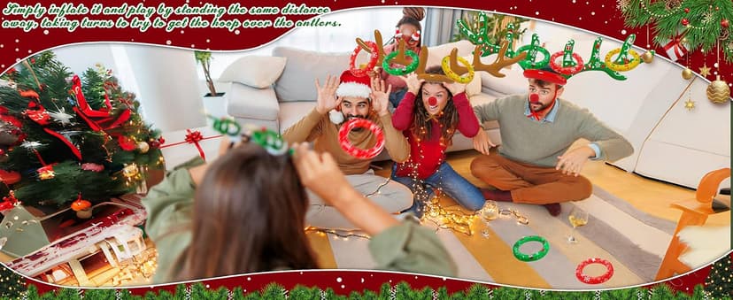 Christmas Games Decorations, Inflatable Reindeer Antler Ring Toss Game, Stocking Stuffers for Men Women Kids Teens Adults, Christmas Party Games Fun Xmas Gifts Carnival Holiday Family