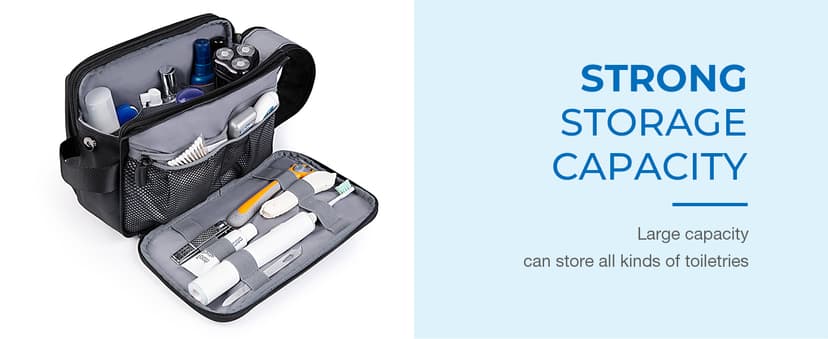 BAGSMART Toiletry Bag for Men, Travel Toiletry Organizer Dopp Kit Water-resistant Shaving Bag for Toiletries Accessories, Door Room Essentials, Black-medium