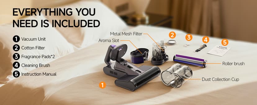 FEPPO Mattress Vacuum Cleaner, 4-in-1 Bed Vacuum Cleaner PRO, 16KPa Handheld Vacuums with 253.7nm UV-C Light, 40,000 Beats/Min Tapping, 140°F Hot Air, HEPA Filter for Bed, Sofa, Crib(Corded, 550W)