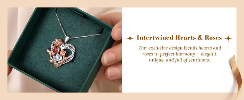 I Love You Birthstone Necklace, 925 Sterling Silver Heart Pendant with CZ Diamond Stones, Birthday Gifts for Women, Romantic Gift for Wife, Girlfriend, Her, Anniversary, Valentine's Day, Christmas