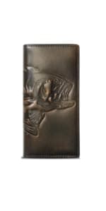 House of Jack Co. Bass Fish Bifold Wallet for Men and Outdoorsmen with Two ID Windows, Full Grain Cowhide Leather Wallet, Black