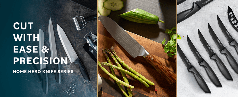 Home Hero Kitchen Knife Set with Sharpener - High Carbon Stainless Steel Knife Block Set with Ergonomic Handles (20 Pcs - Black)