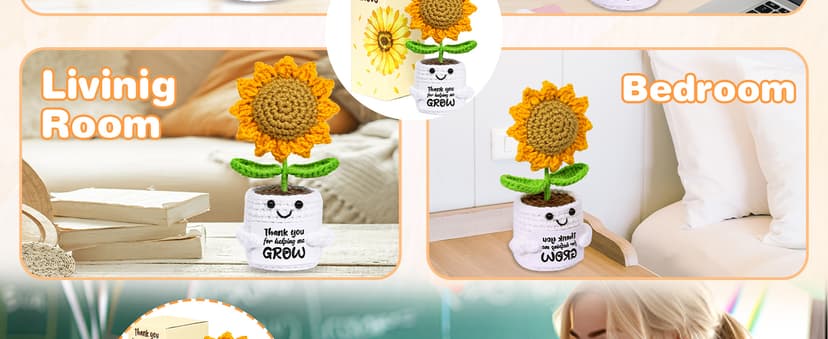 U-Goforst Teacher Appreciation Gifts, Emotional Cheer Thank You Gifts for Women Boss Coworkers Friends, Support Positive Handmade Crochet Sunflower Pot for Birthday Christmas Last Day of School