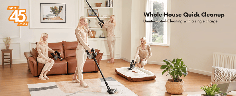 Trucozie Cordless Vacuum Cleaner, 8-in-1 Lightweight Stick Vacuum with 45mins Runtime, Powerful Suction, Vacuum Cleaners for Home, Hardwood Floors, Carpet, Pet Hair, Black