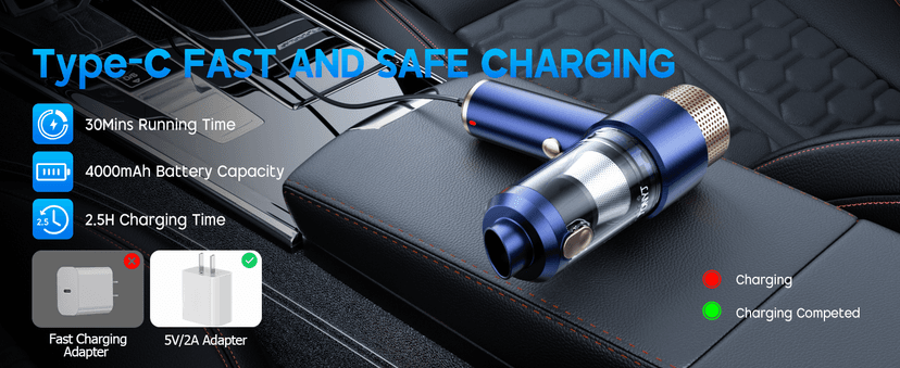 JONYJ Handheld Car Vacuum Cleaner, 16000PA Hand Held Vacuum Portable Cordless, 2 in 1 Air Duster and Vacuum Cleaner with LED Light, Multi-Nozzles, 120W High Power Mini Vacuum for Home, Pet, Office