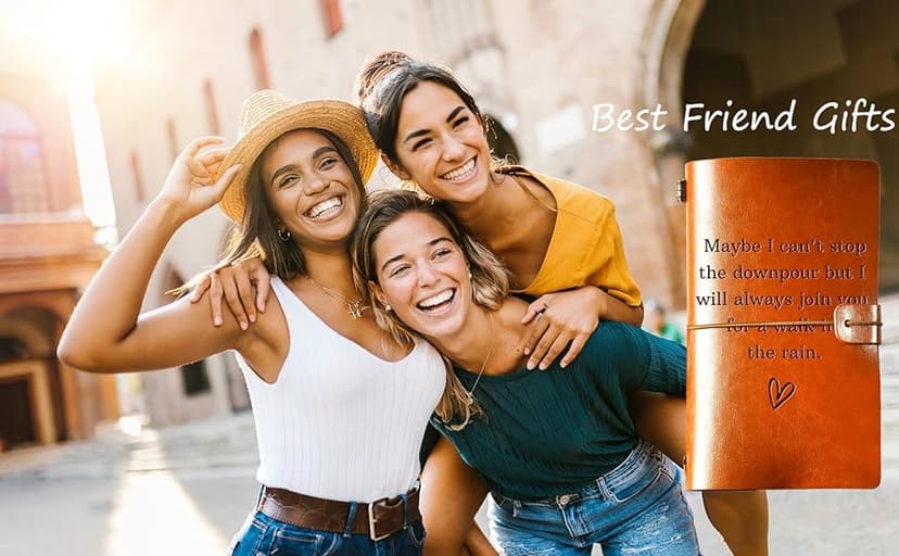 Friendship Gifts for Women, Friend Leather Journal, 140 Page Refillable Writing Journal, Best Friend Gift for Women, Valentines Day Birthday Gifts for Best Friend Women, Bestie, BFF