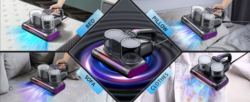 Mattress Vacuum Bed Vacuum Cleaner 16Kpa Suction 253.7nm UV-C Light, 140°F Heated Air, 30000 RPM Brushroll, Ultrasonic, HEPA Filter, Handheld Vacuums for Carpet/Sofa, 500W Corded, (Dark Gray)