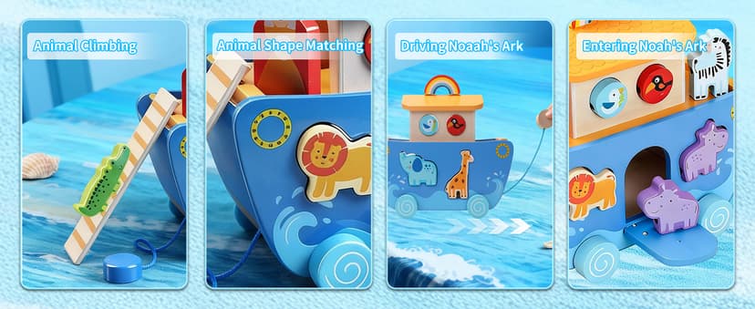 Wooden Noah's Ark Toy with Animal Shape Sorter,Baptism Gifts for 1 2 3 4 Years Old,Montessori Toys for Toddlers,Baptism Gifts for Boys and Girls,24 Months Babies