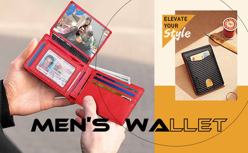 RUNBOX Wallet for Men Slim Rfid Leather 2 ID Window With Gift Box