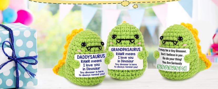 OCCdesign Mini Christmas Birthday Gifts for Grandpa from Granddaughter Grandson I Love You Grandpa Best Ever Papa Gifts Handmade Crochet Cute Small Dinosaur for Grandfather Grandparents Day