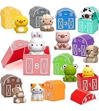 Aigybobo Farm Animals Big Barn Toys for 1 2 3 Year Old, Toddler Montessori Learning Toy, Farm Playset with Animal Figures and DIY Stickers, Christmas Birthday Gift for Baby Boys Girls Age 12-18 Months