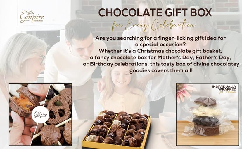 Chocolate Gift Box with Assorted Gourmet Chocolates - Food Gift Basket for Women and Men - Birthday, Thank You, Present idea for Him and Her