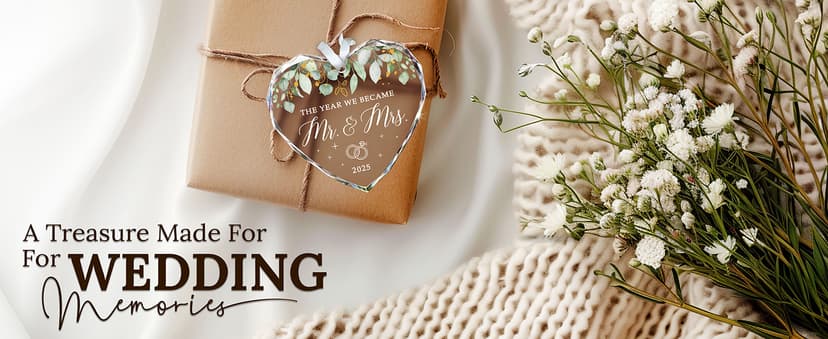 HEXMOZ Wedding Gifts for Couples 2025 - Mr and Mrs Gifts - Bridal Shower Gift, Wedding Ideas for Newly Wed, Bride, Future Mr Mrs - Just Married Glass Ornament 2025, 1st Married Couple Christmas Decor