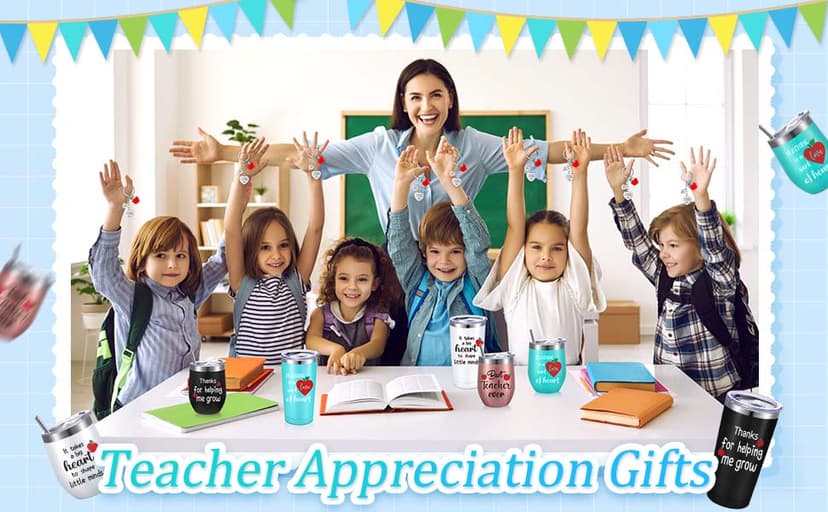 Yinder Valentines Gifts for Teachers Tumbler Set 4pcs Stainless Steel Tumblers with Keychains 12oz Insulated Mugs for Teachers Appreciation Presents Thank You Gifts Bulk Teacher Supplies(Apple)