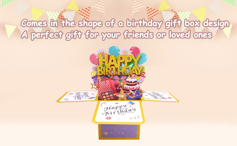 Funny Happy Birthday Pop Up Card, Sweet 3D Birthday Gift Box for Adults and Kids with Envelopes, Unique Handmade Foldable Celebration Cards for Daughter, Son, Mom, Dad, Friend