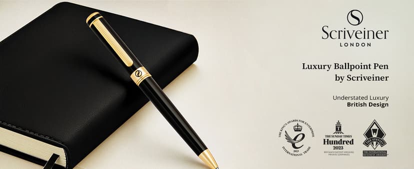 Scriveiner Black Lacquer Ballpoint Pen -Stunning Luxury Pen, Real Gold Plating, Schmidt Black Refill, Best Gift Set for Men & Women, Professional Executive Office, Nice Fancy Designer Pens