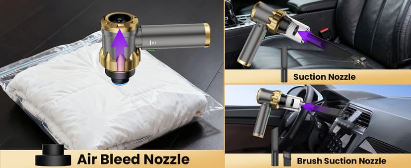 Car Vacuum Portable Cordless - Handheld Vacuum Cleaner with 16000PA Strong Suction, 7-in-1 Air Duster/Blower, Rechargeable Mini Vacuum with Long Battery, Multi-Nozzles for Car,Home, Office, Pet