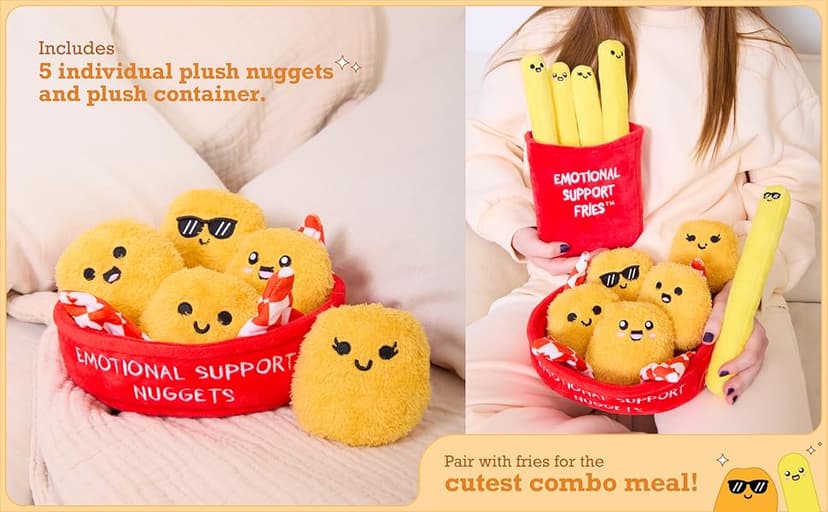 WHAT DO YOU MEME? Emotional Support Chicken Nuggets by Relatable, Cuddly Plush Toys and Stuffed Animals, Includes 5 Plushies with Basket, Funny or Cute Holiday Stocking Stuffer