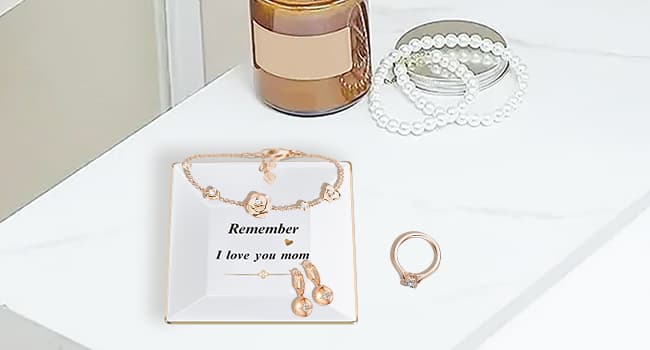 Ceramic Jewelry Tray for Mom: Christmas Gifts for Women Wife Grandma.Trinket Tray Dish Decorations for Rings Earrings Necklaces Bracelet, Mothers Day Birthday Gifts for Women Mom Sister Friends