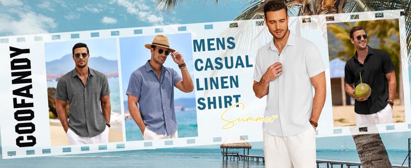 COOFANDY Men's Linen Shirts Short Sleeve Casual Shirts Button Down Shirt for Men Beach Summer Wedding Shirt