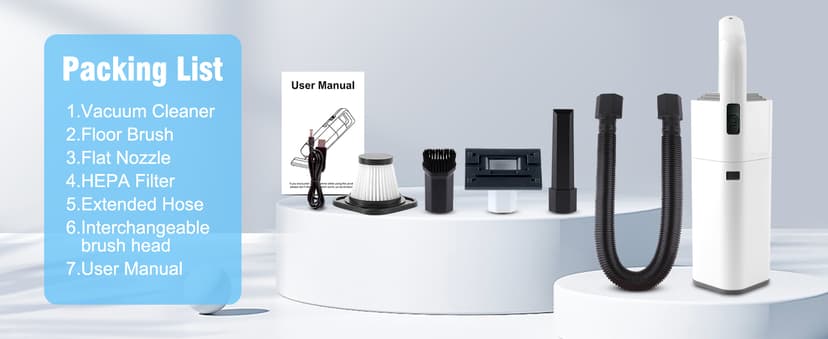 Cordless Vacuum Cleaner Handheld - 20000Pa Powerful Suction, 2-Speed Hand Vacuum Cordless Rechargeable for Car, Pet Hair, Stairs, Carpet, Couch - Portable Vac with HEPA Filter & 4 Attachments