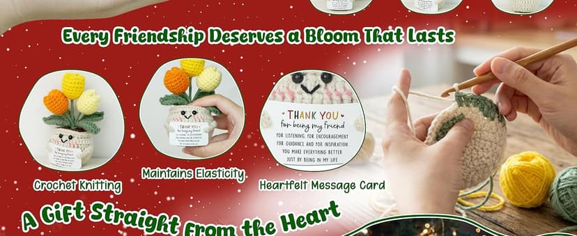 OASSIE Christmas Thank You Gifts for Women Friends - Thank You for Being A Friend Emotional Support Crochet Tulip with Card - Birthday Gifts for Women Friendship, Friend Gift for Coworker Sister