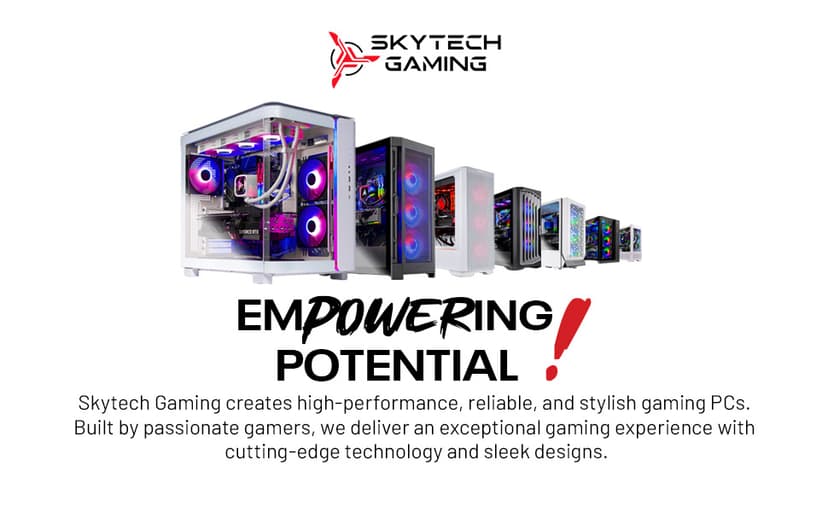 Skytech Gaming Azure 3 Desktop PC, Ryzen 7 9700X 3.8 GHz (5.5GHz), NVIDIA RTX 4060 8GB, 1TB NVMe SSD, 16GB DDR5 RAM 6000, 650W Gold PSU, 360mm ARGB AIO, Wi-Fi, Win 11
