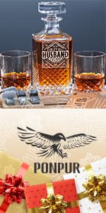 PONPUR Gifts for Brother, Whiskey Decanter Set with 2 Whisky Glasses, Unique Cool Stocking Stuffers Birthday Gift for Brothers from Sister, Best Christmas Presents for Men