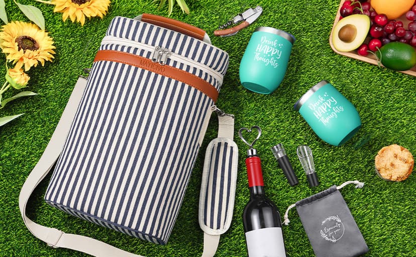 Birthday Christmas Gifts for Women Men - Wine Gift Baskets Christmas Gifts For Mom, Women, Friend, Wine Lovers, Self Care Package, Insulated Wines Tote Bag Carrier w/ Tumblers & Wines Accessories Set