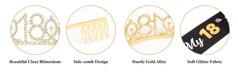 CAVETEE Gold Birthday Crown and Tiara for Women, Sash for Girls - Birthday Party Decoration
