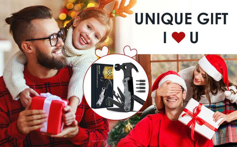 Multitool Camping Accessories Stocking Stuffers for Men Dad Gifts, 13 In 1 Survival Multi Tools Hammer Christmas Cool Gadgets for Adults Him Boyfriend Husband Grandpa Women Birthday Valentines Fathers