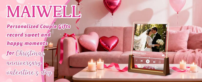 Personalized Valentines Christmas Gifts For Couple Him Her, Custom LED Picture Frame With Photo Night Light, Customized Anniversary Birthday Gifts For Women Men Boyfriend Girlfriend Husband Wife