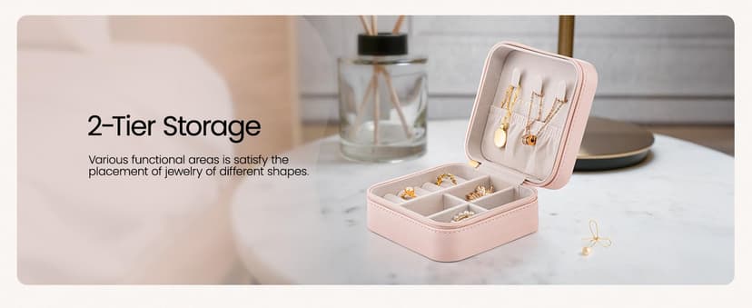 Vlando Travel Jewelry Case - Teacher Appreciation Gifts - Small Jewelry Travel Organizer Box Travel Essentials Christmas Gift for Women Girl - Pink