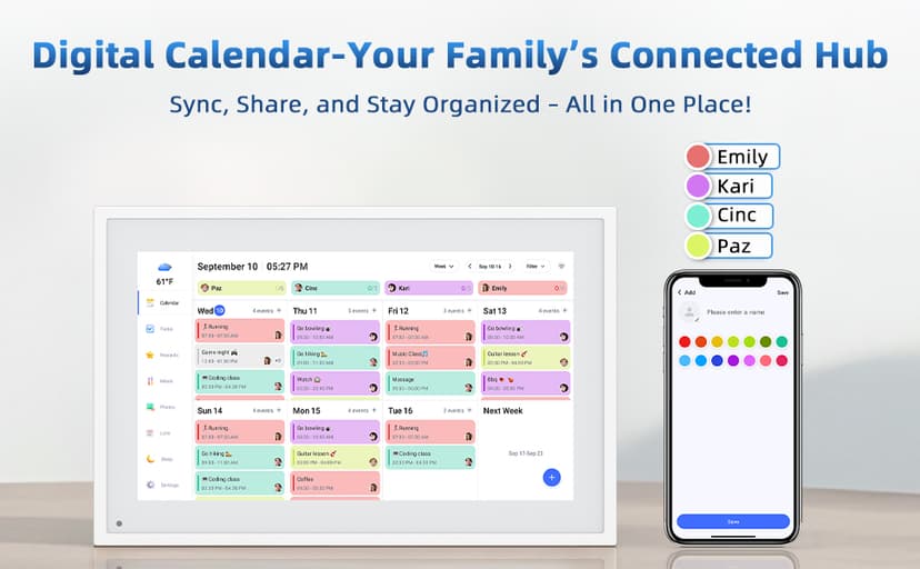 Calendar Digital 10.1 Inch, Digital Frame Combined Smart Touch Screen Electronic Wall Planner Family Organizer Chore for Family Schedules Gift for Mother Mom Women Grandpa