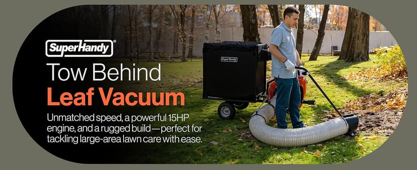 SuperHandy Towable Leaf and Lawn Vacuum – 180 Gal Collection, 15HP Electric Start Engine, Serrated Impeller, Pin-Hitch, One-Hand Dump, 13 in. Wheels