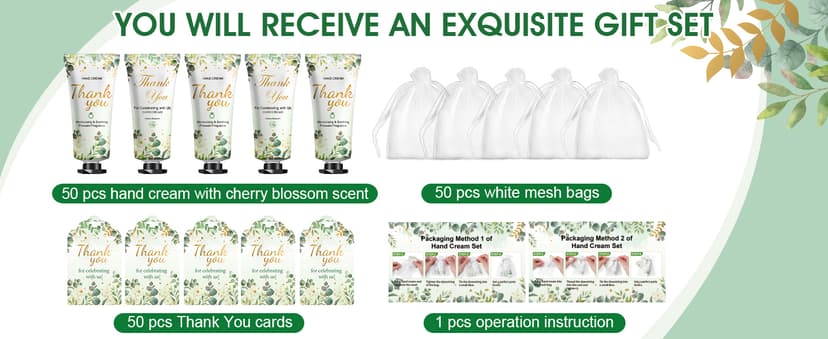 50 Pack Bulk Hand Cream Gifts Sets, Wedding Party Favors, Bridal Shower Gifts and Baby Shower Party Favors for Guests with Organza Bag and Thank You Card, Bulk Thank You Gifts for Women(Eucalyptus)