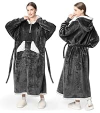 Touchat Wearable Blanket Hoodie, Oversized Sherpa Fleece Sweatshirt Blanket with Giant Hood Pocket and Sleeves for Adult, Warm & Cozy Grey Blanket Gifts for Women