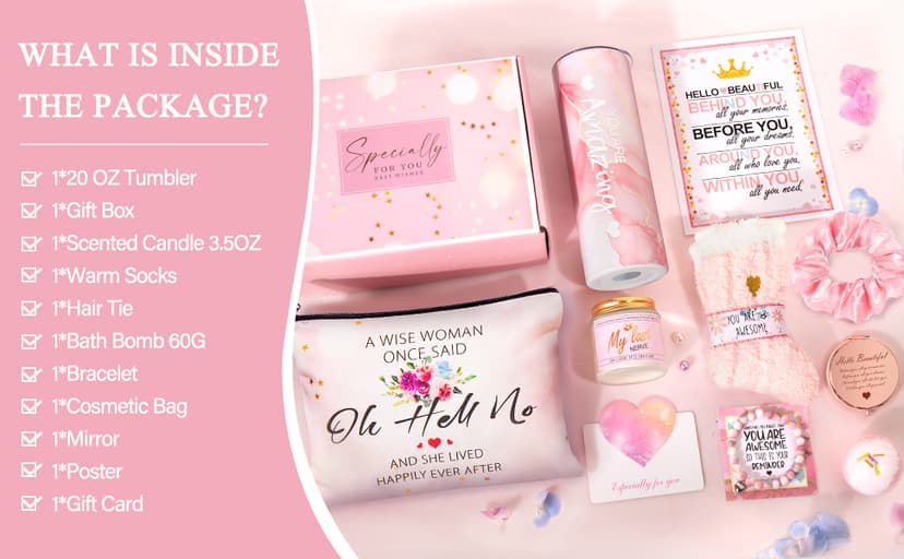 Gifts for Women,Birthday Gifts for Women Friendship,Spa Gifts Basket with Wine Tumbler,Gift Set for Women,Self Care Gift Idea for Mom,Her,Female Friend,Sister,Wife,Unique Gifts for Women