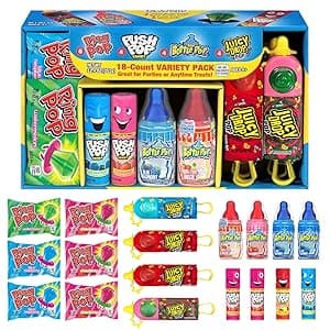 Christmas Candy Variety Pack, 18Ct Assorted Lollipops, Bulk Individually Wrapped Ring Pop, Push Pop, Baby Bottle Pop & Juicy Drop, Birthday Party Favors, Stocking Stuffers, Candy Bowls, Kids Gifts