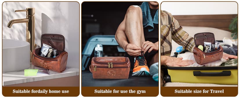 Personalized Leather Toiletry Bag for Men–Custom with Name & Initials,Perfect for Shaving and Travel Storage,Gift for Men– Anniversary, Birthday or Groomsmen Gifts - Brown